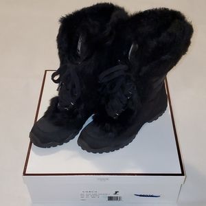Coach Jennie Rabbit Fur-Trimmed Snow Boots 